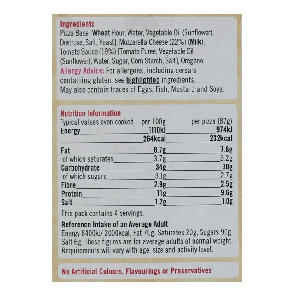 Supervalu Stonebaked Cheese & Tomato Mini Pizza 360g back image