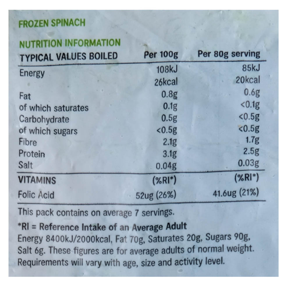 Supervalu Spinach 600g back image