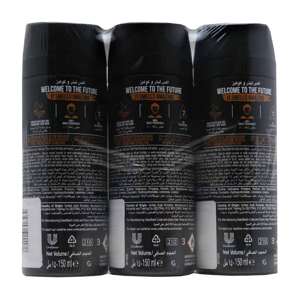 Axe Leather & Cookies Body Spray 3x150ml [Special Offer] back image