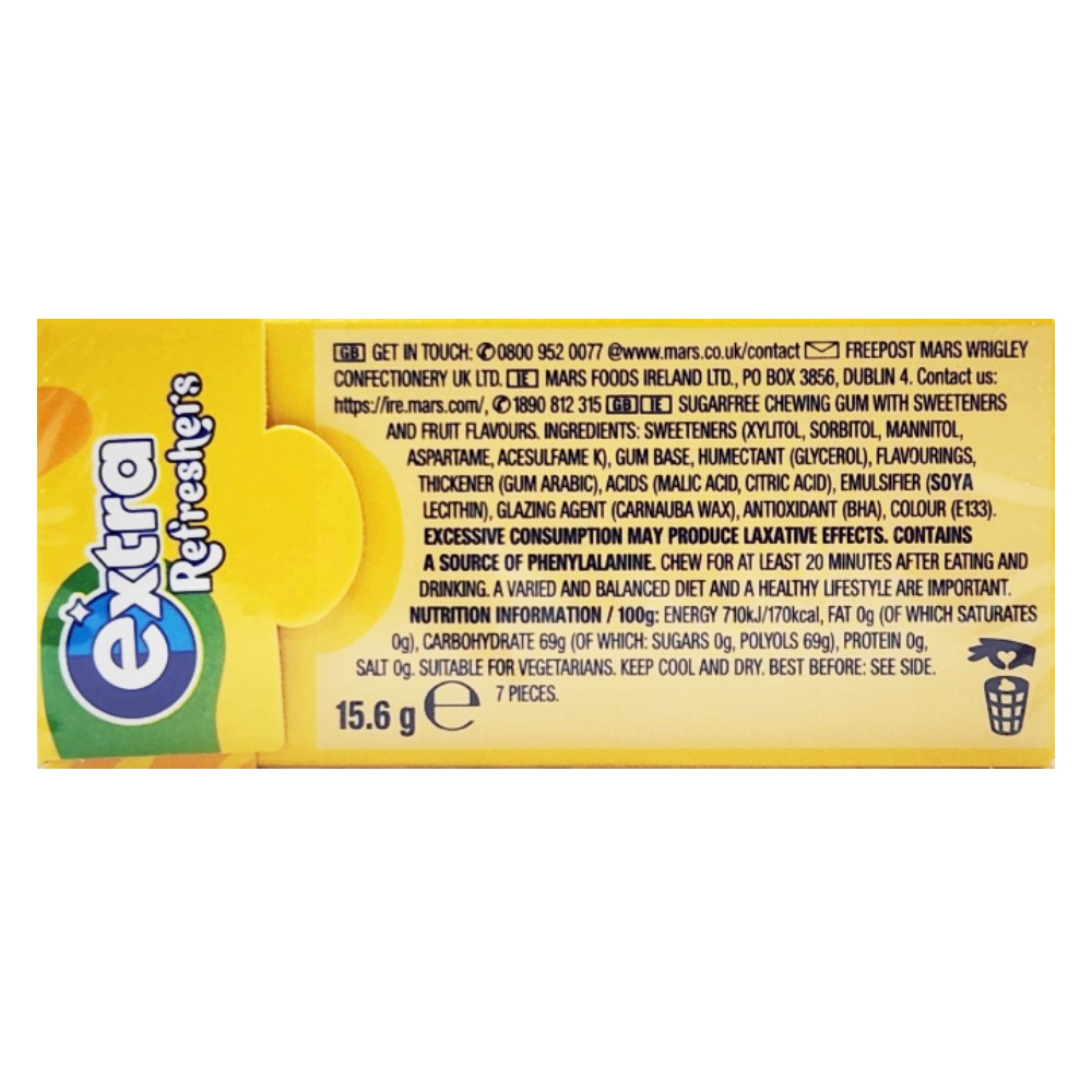 Wrigleys Extra Tropical Flavour Refreshers 18g back image