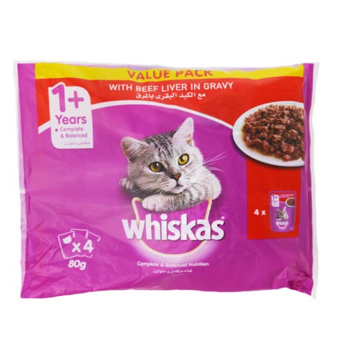 Whiskas Beef Liver in Gravy Cat Food 80g [4 Pack] 