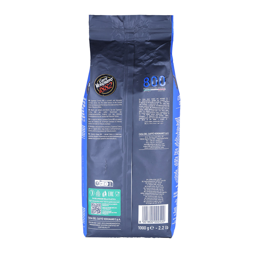 Caffe Vergnano 800 Ottocento Espresso Crema Coffee Beans 1Kg back image