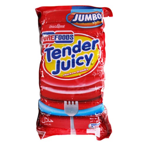 Pure Foods Tender Juicy Chicken Franks Jumpo 500g 