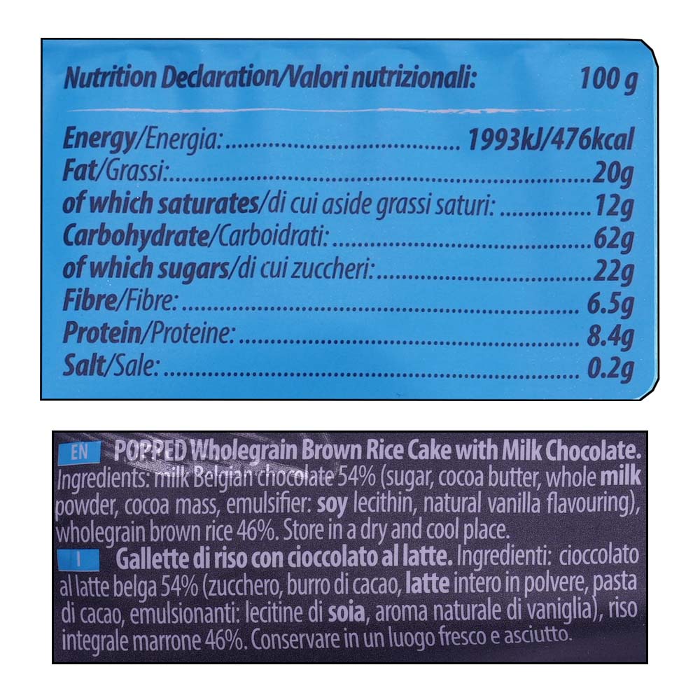 Rice Up Milk Chocolate Brown Rice Cakes 30g back image