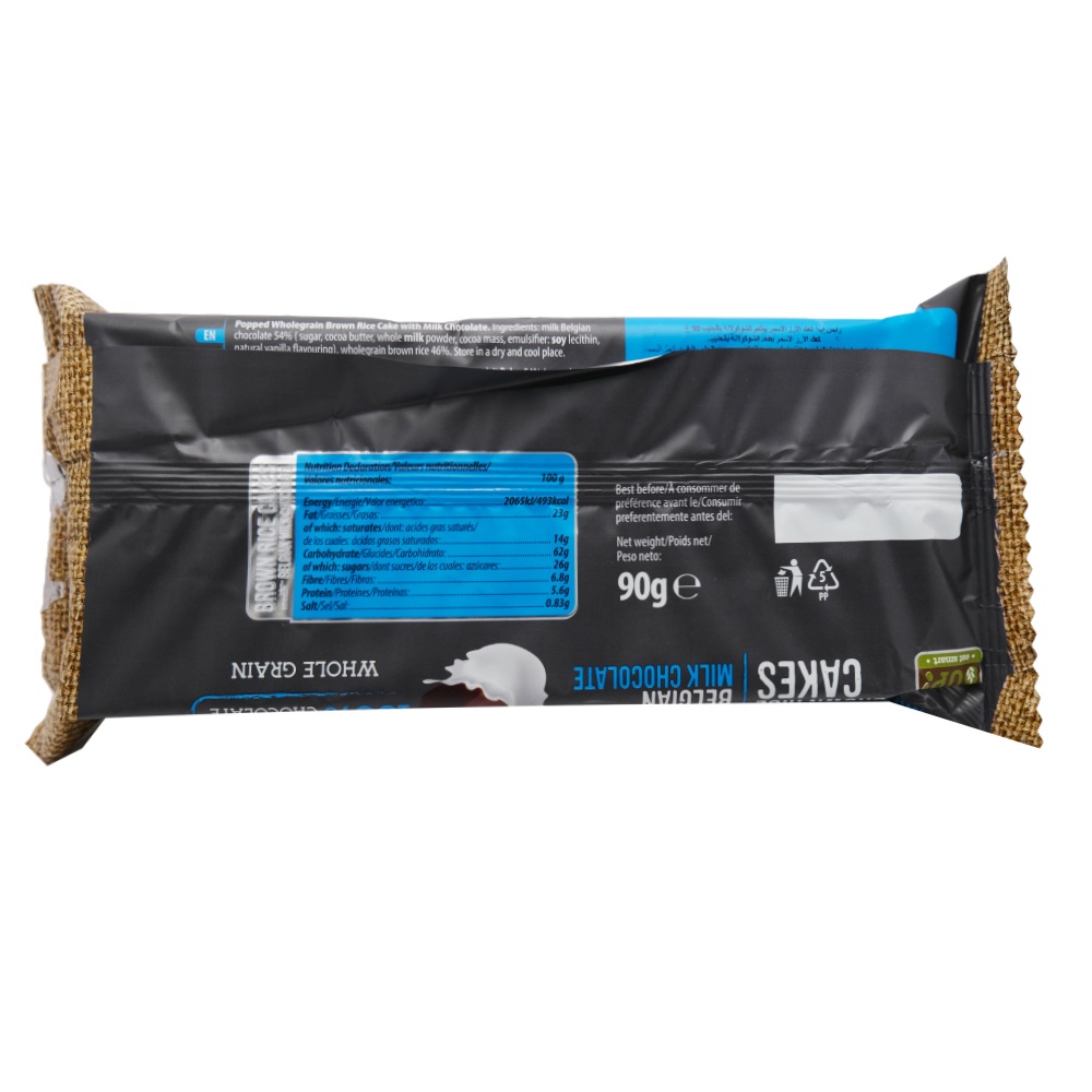 Rice Up Brown Rice Cakes Milk Chocolate 90g back image