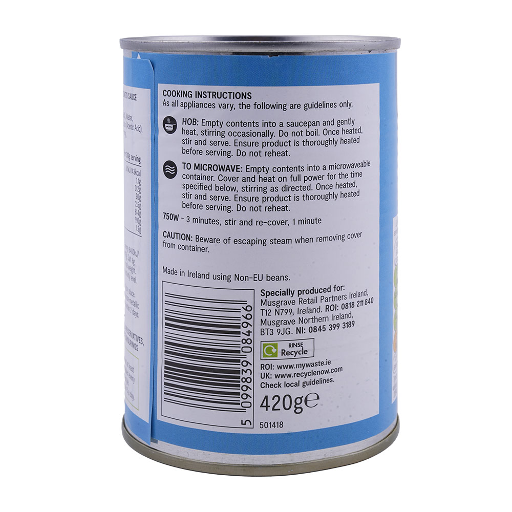 SuperValu No Added Sugar Beans In Tomato Sauce 420g back image