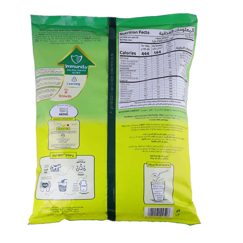 Nestle Nido Fortified Milk Powder Pouch 1.8Kg back image