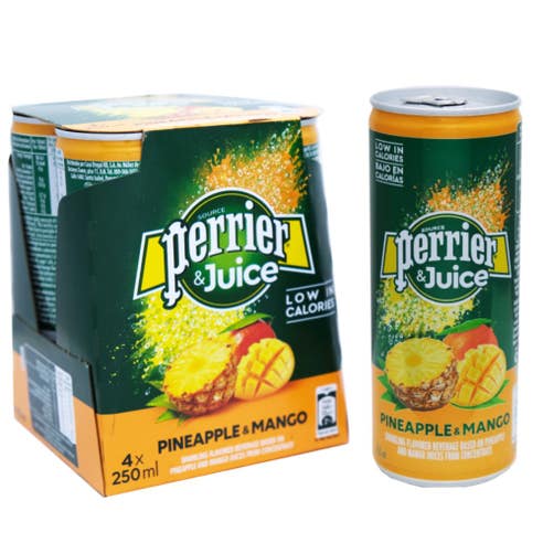 Perrier Pineapple & Mango Juice Can 250ml [4 Pack] 