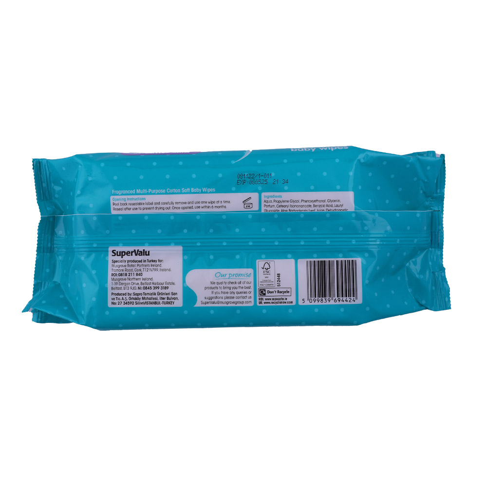 SuperValu Fragranced Cotton Soft Baby Wipes 64 Sheets back image