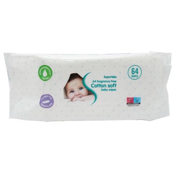 SuperValu Cotton Soft Fragrance-Free Baby Wipes 64 Sheets 