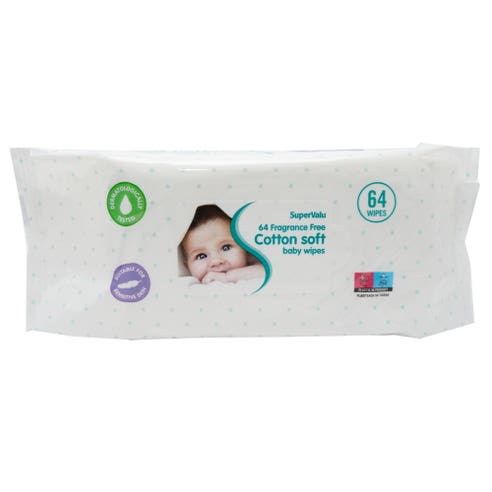 SuperValu Cotton Soft Fragrance-Free Baby Wipes 64 Sheets 