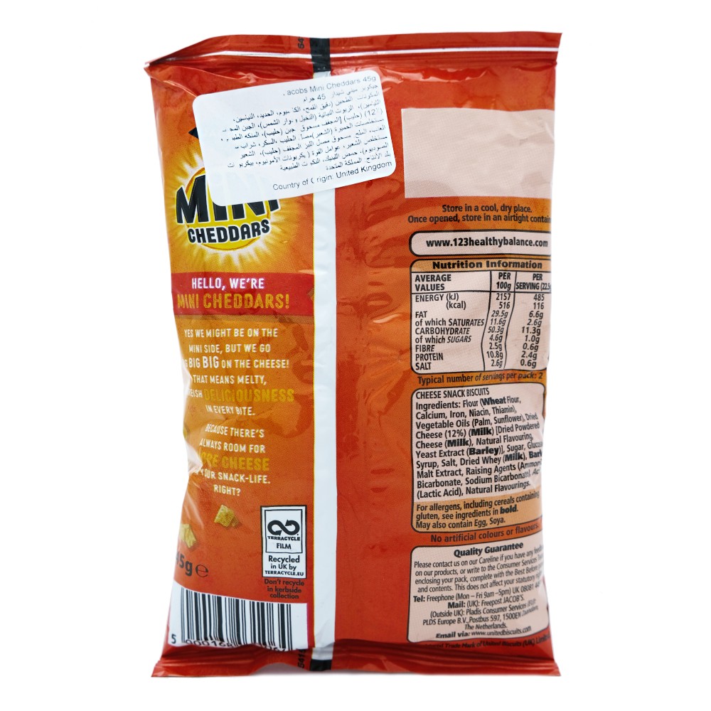 Jacob's Mini Cheddars Original 45g back image