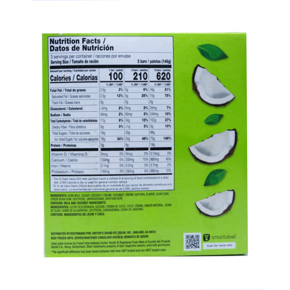 Outshine Creamy Coconut Fruit Bars 435ml back image