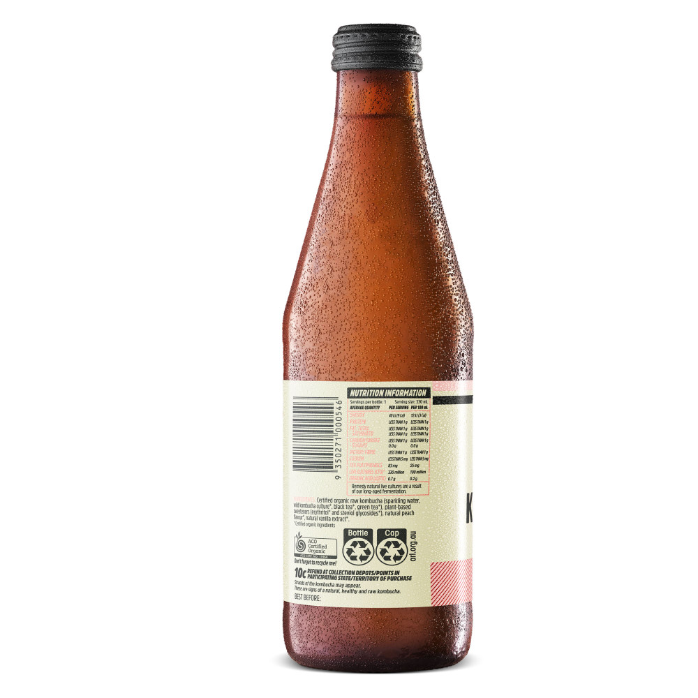 Remedy Kombucha Peach Flavor 330ml back image