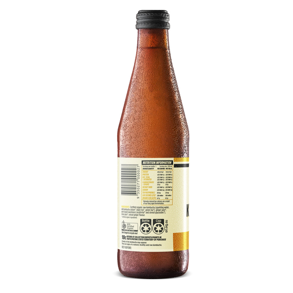 Remedy Kombucha Ginger Lemon Flavor 330ml back image