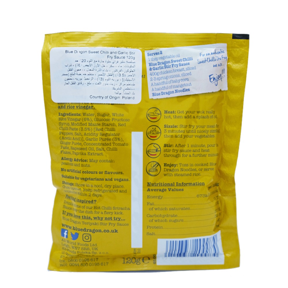 Blue Dragon Sweet Chilli & Garlic Stir Fry Sauce 120g back image
