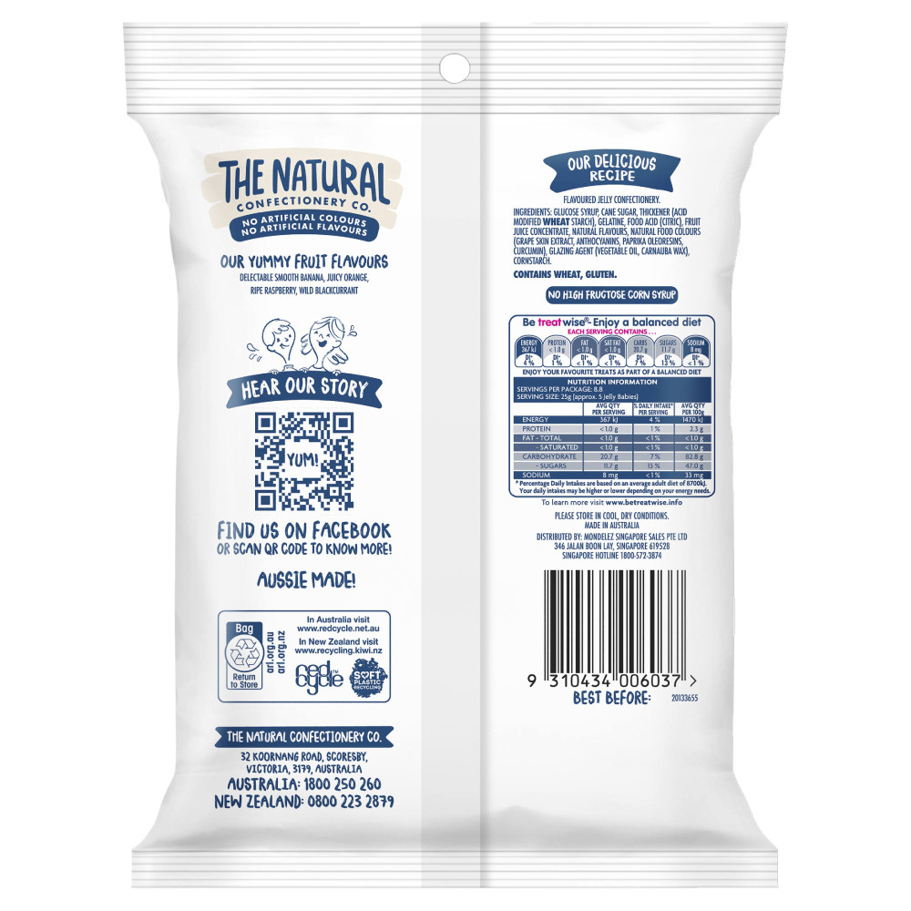 The Natural Confectionery Co Jelly Babies 220g back image