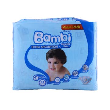 Sanita Bambi Extra Absorption Large Plus Size 4+ Diapers [33 Pack] [Value Pack] 
