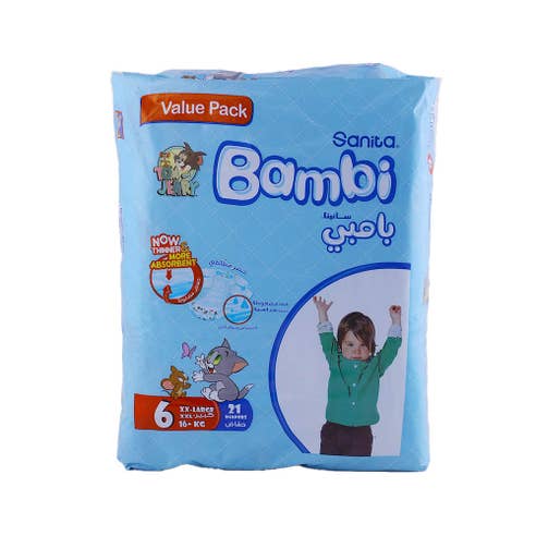 Sanita Bambi XX-Large Size 6 Diapers [21 Pack] [Value Pack] 