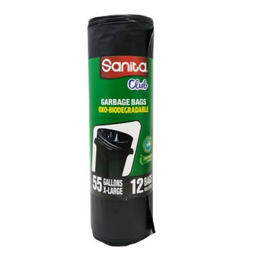 Sanita Club Oxo-Biodegradable Garbage Bags 55 Gallons X-Large [12 Pack] 
