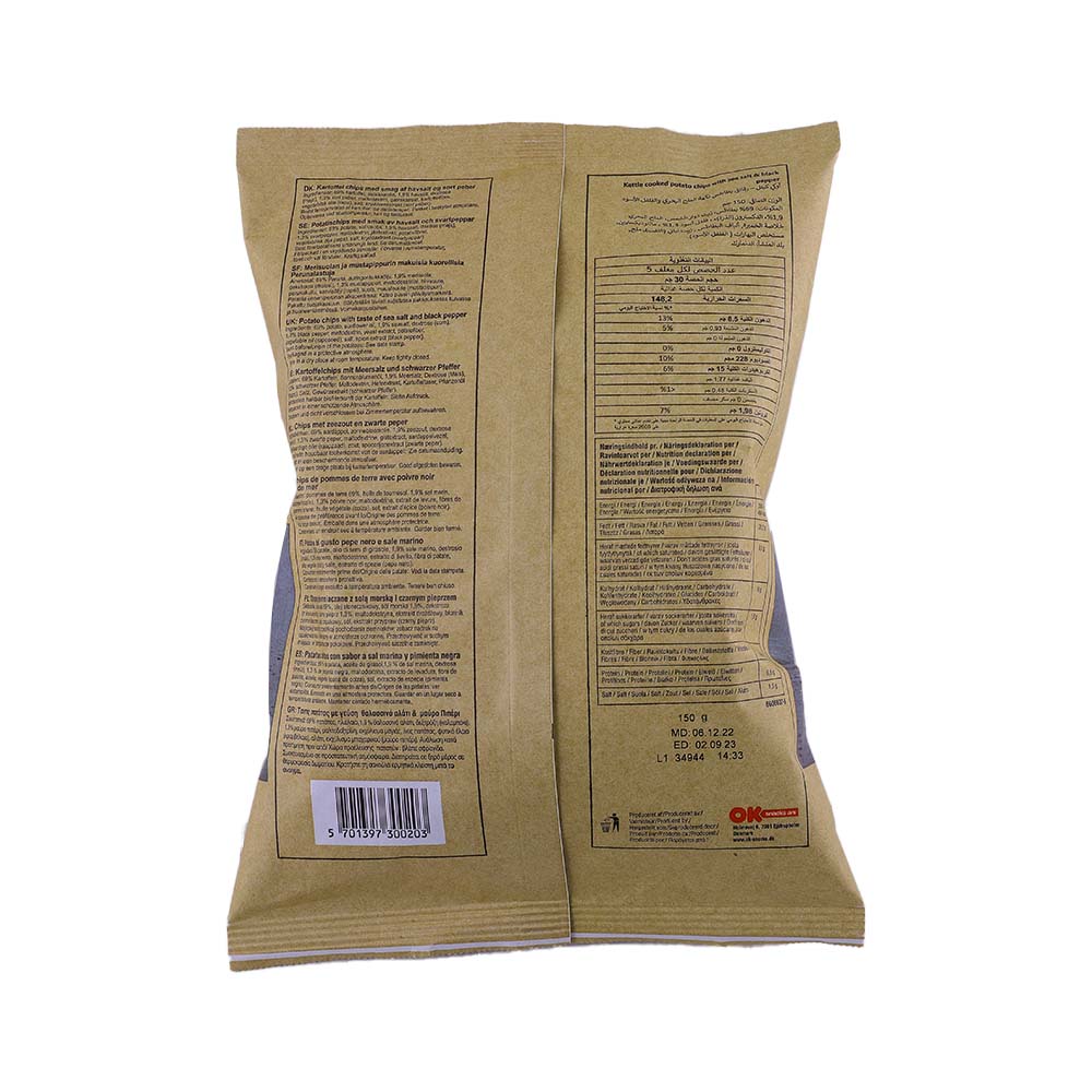 Chips Kettle Cooked Sea Salt & Black Pepper Potato Chips 150g back image