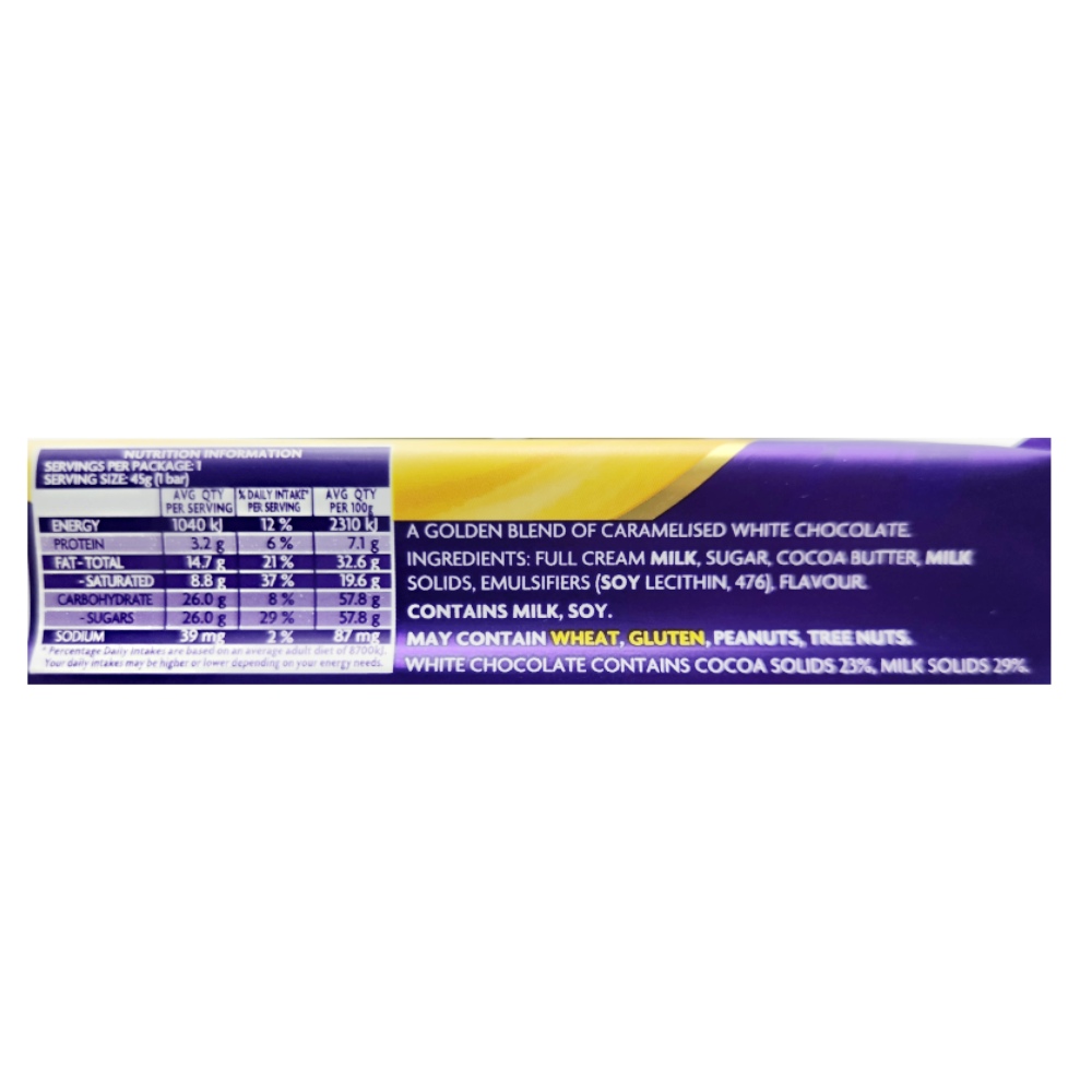 Cadbury Caramilk Chocolate Bar 45g back image