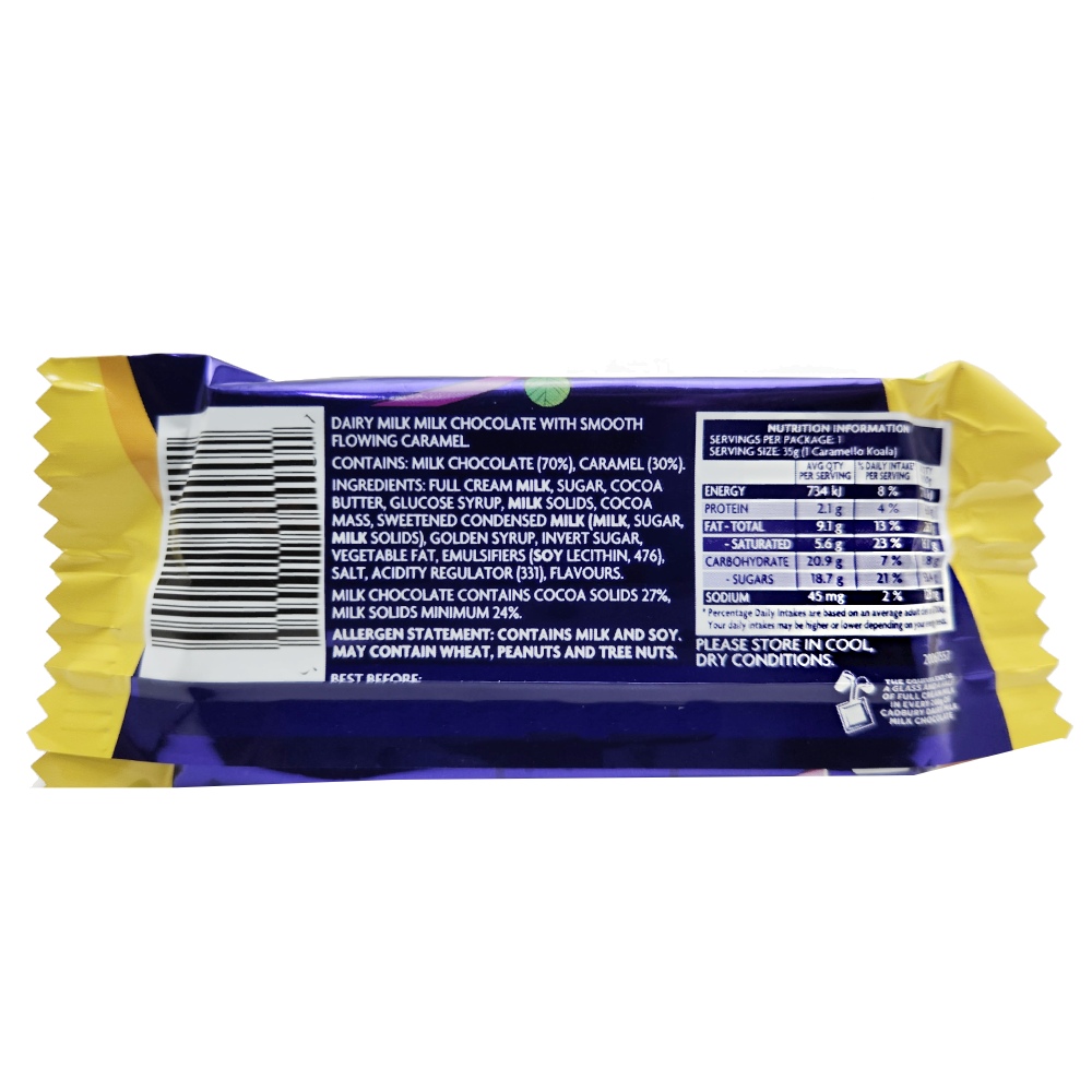 Cadbury Dairy Milk Caramello Koala Chocolate Bar 35g back image