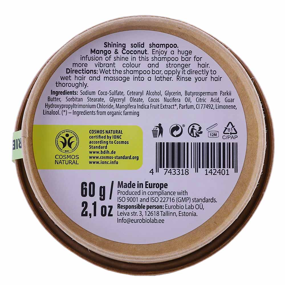 Organic Shop Mango & Coconut Shining Solid Shampoo 60g back image