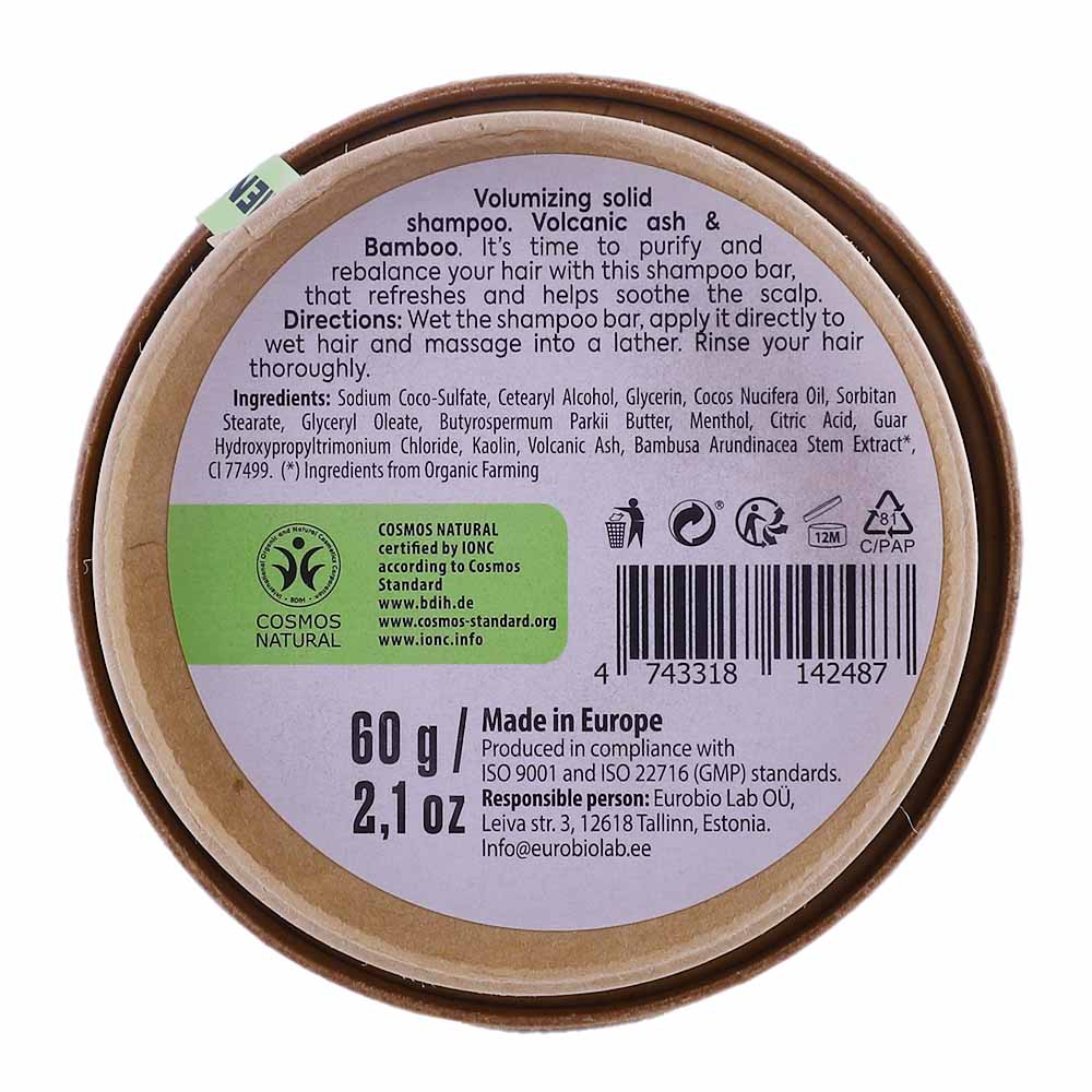 Organic Shop Volcanic Ash & Bamboo Volumizing Solid Shampoo 60g back image
