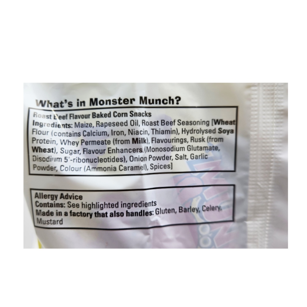 Walkers Monster Munch Roast Beef 6x20g back image