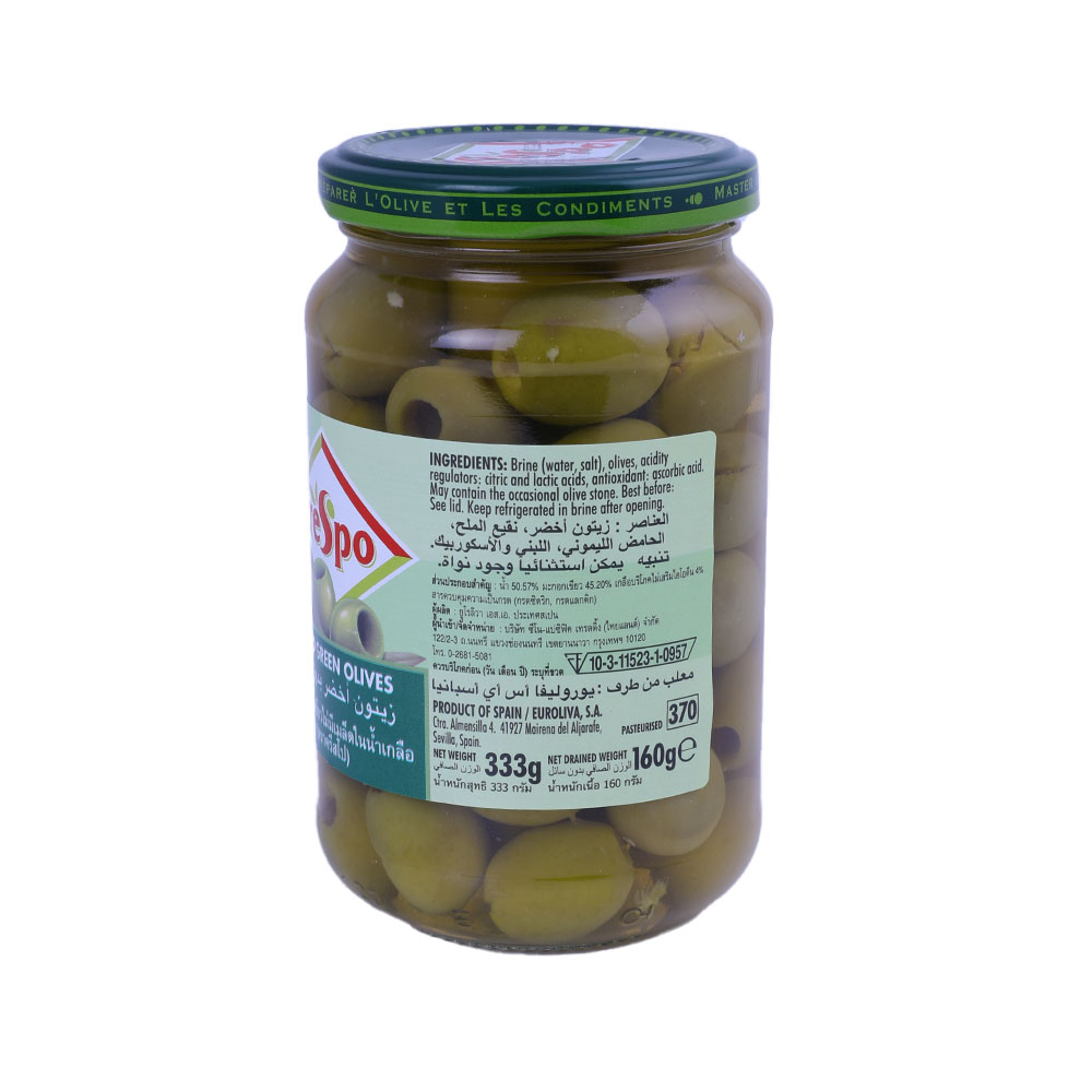 Crespo Pitted Green Olives Jar 354g back image