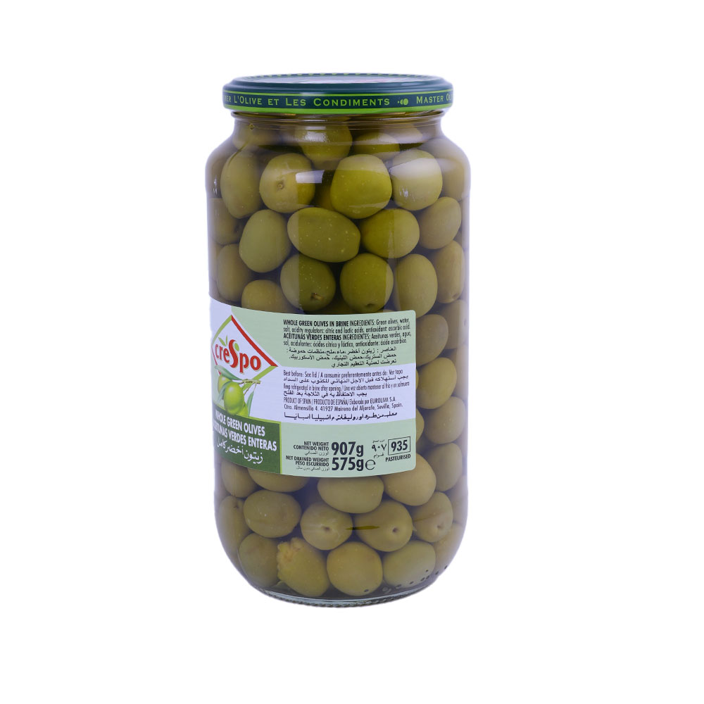 Crespo Whole Green Olives In Jars 907g back image