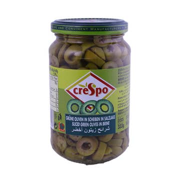 Crespo Sliced Green Olives In Brine Jar 333g 