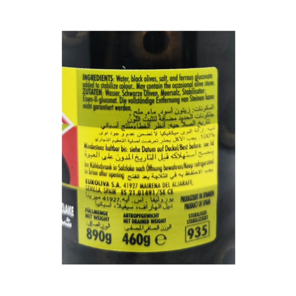 Crespo Sliced Black Olives In Jar 890g back image
