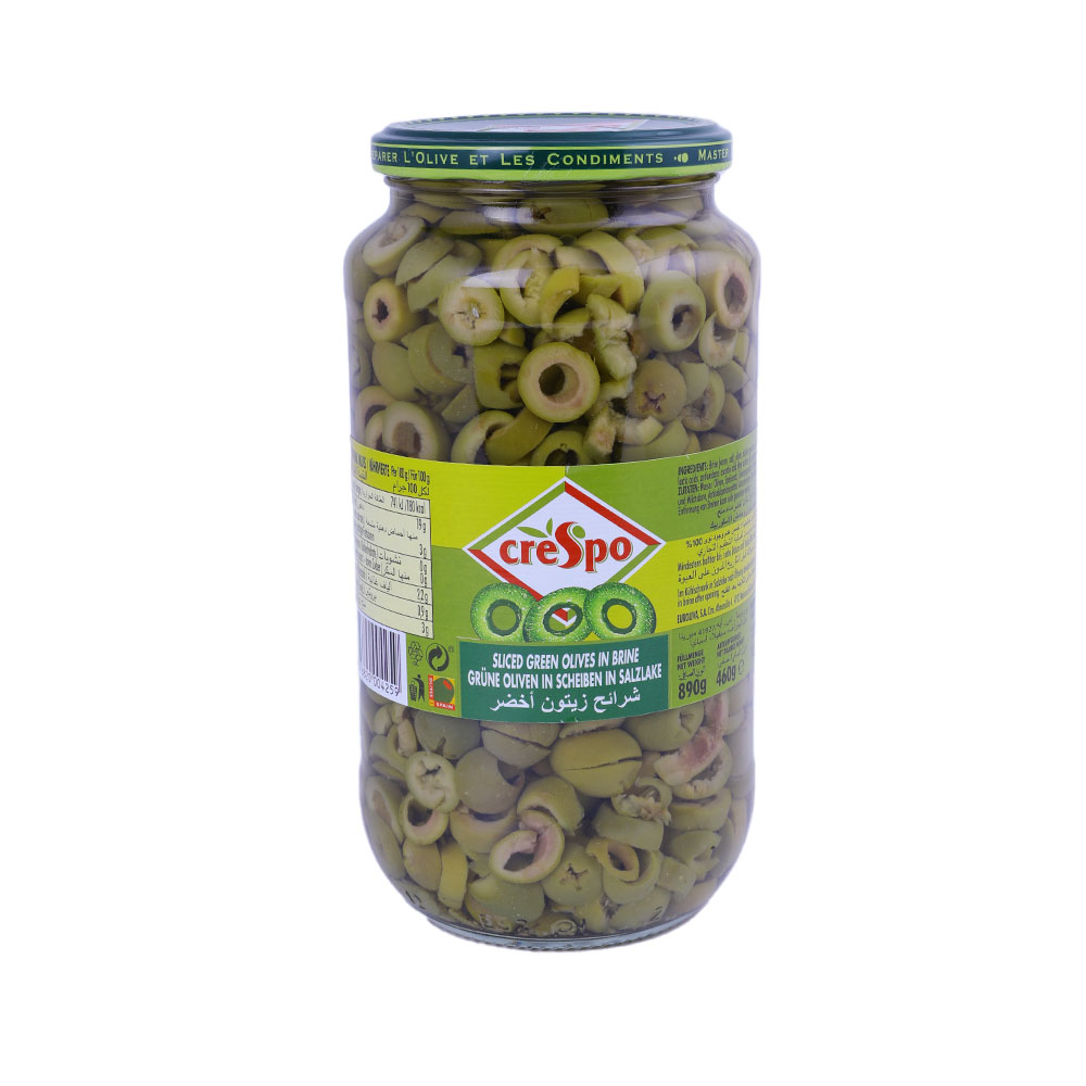 Crespo Sliced Green Olives Jar 890g