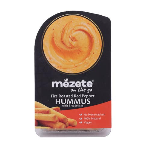 Mezete On The Go Fire Roasted Red Pepper Hummus with Bread Sticks 92g 