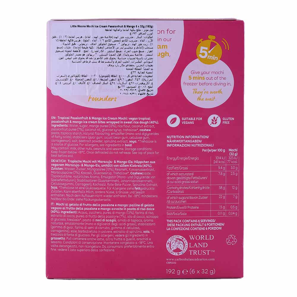 Little Moons Passionfruit And Mango Mochi Ice Cream 192g back image
