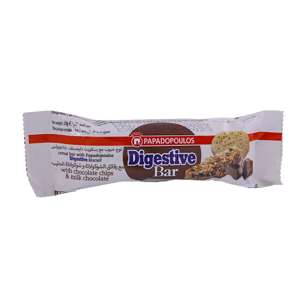 Papadopoulos Digestive Bar With Chocolate Chips & Milk Chocolate 28g