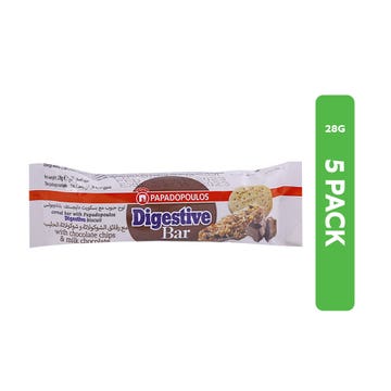 Papadopoulos Chocolate Chips & Chocolate Digestive Bar 5x28g