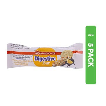 Papadopoulos Orange & Dark Chocolate Digestive Bar 5x28g