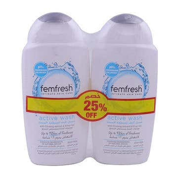 Femfresh Active Wash With Ginseng Extract & Silver Ion Intimate Skin Care 2x250ml [Special Offer]