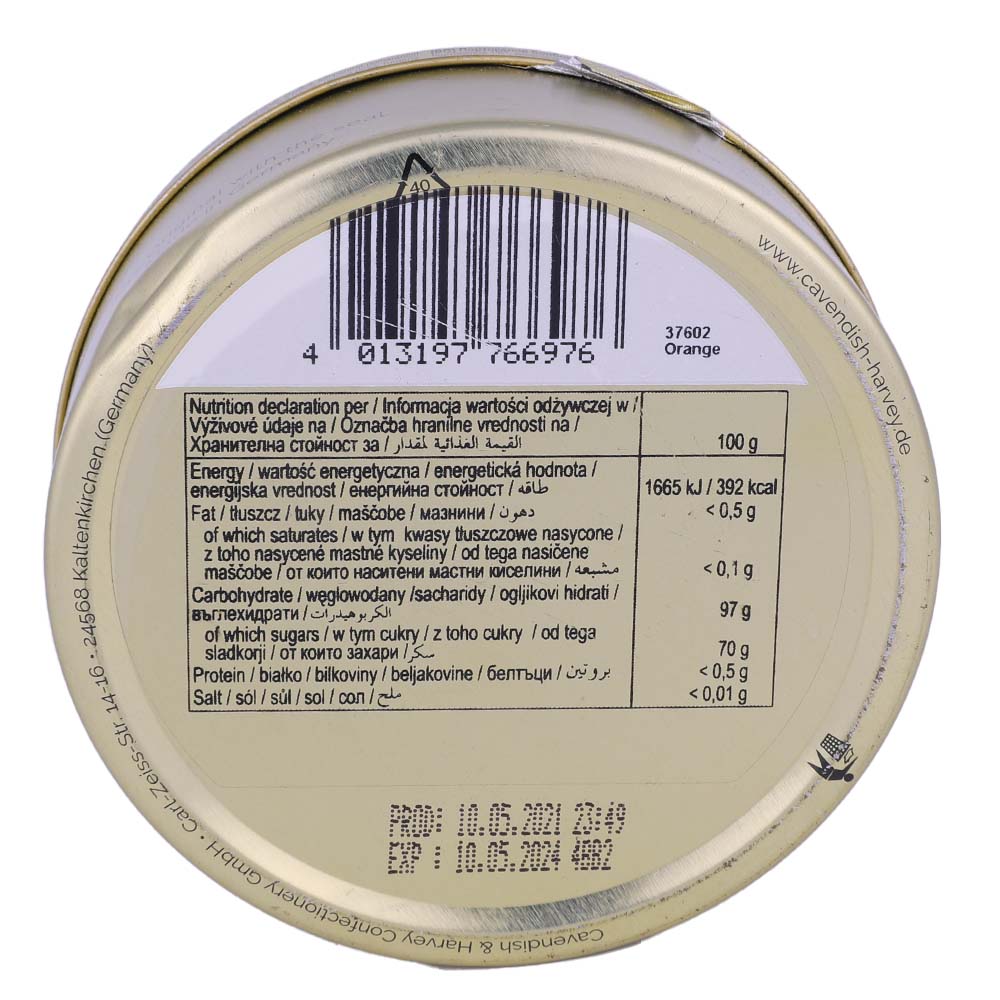 Cavendish & Harvey Fruity Orange Drops Tins 200g back image