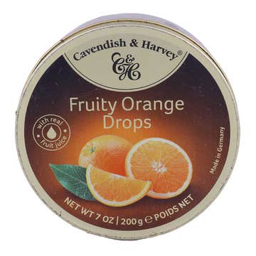 Cavendish & Harvey Fruity Orange Drops Tins 200g 