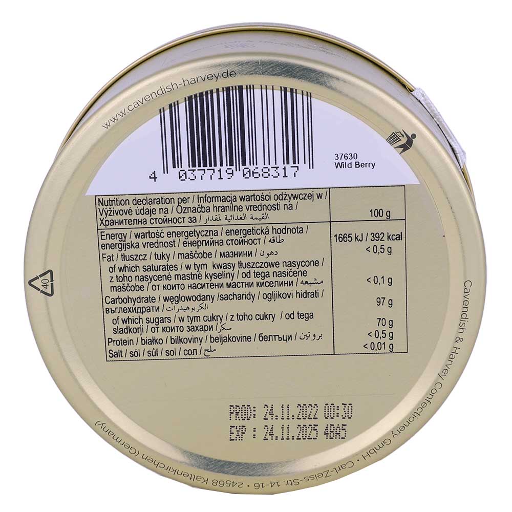 Cavendish & Harvey Wild Berry Drops Tins 175g back image