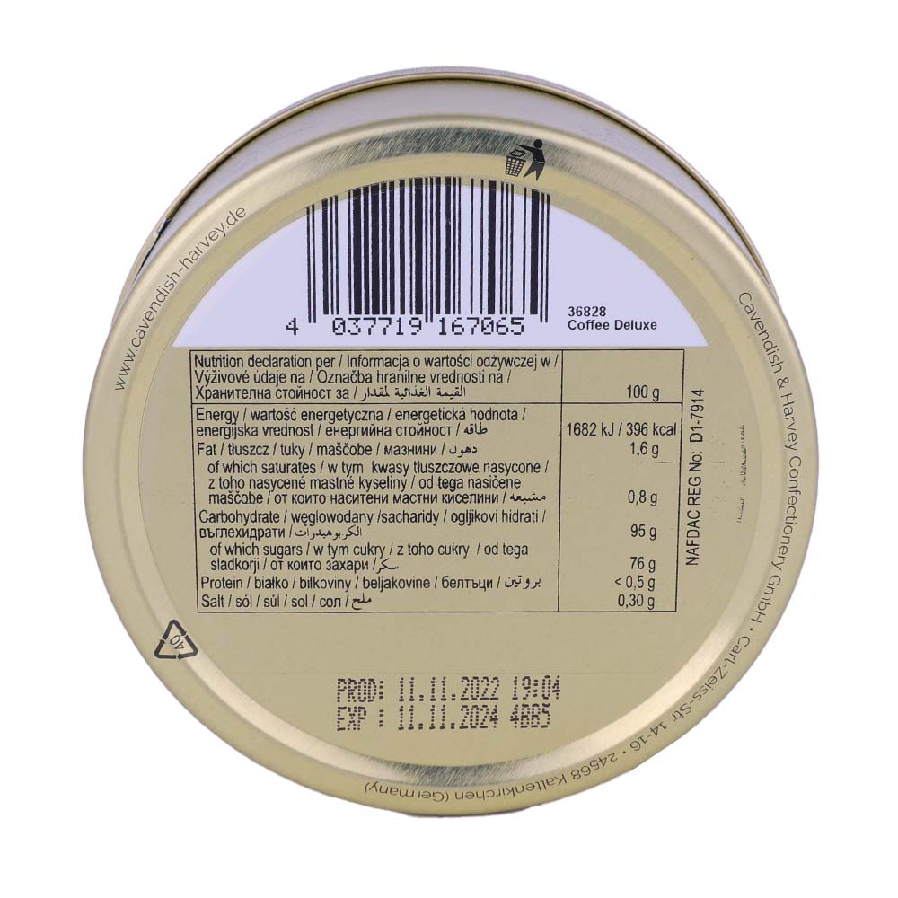 Cavendish & Harvey Coffee Deluxe Drops Tins 175g back image