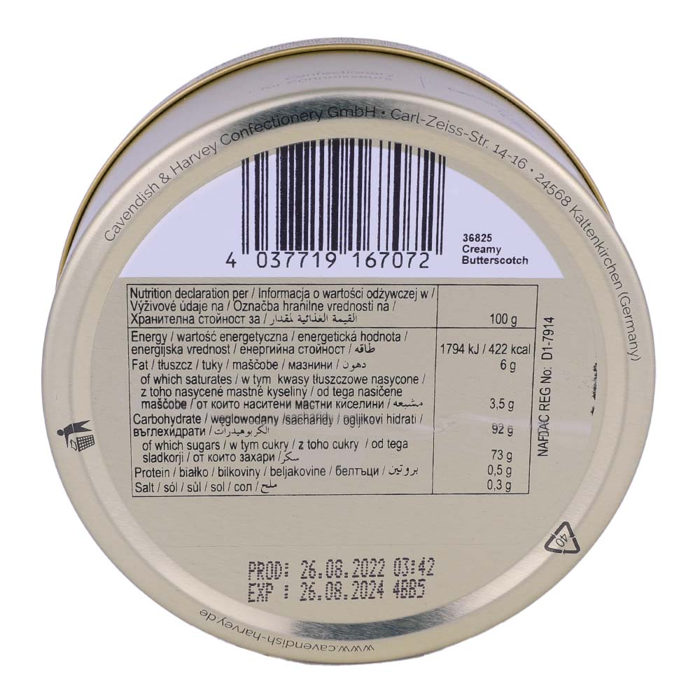Cavendish & Harvey Creamy Butterscotch Drops Tin 175g back image