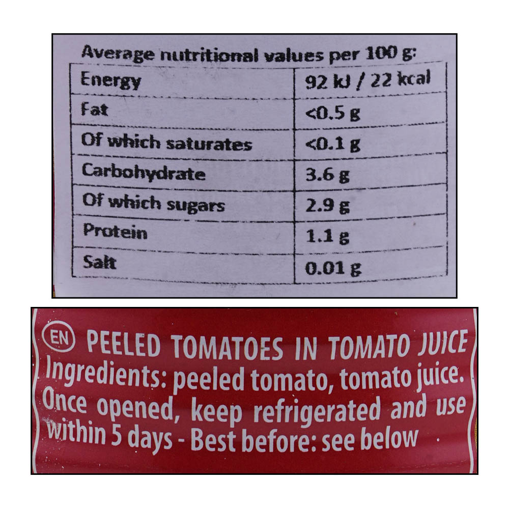 Mutti Peeled Tomato Can 400g back image