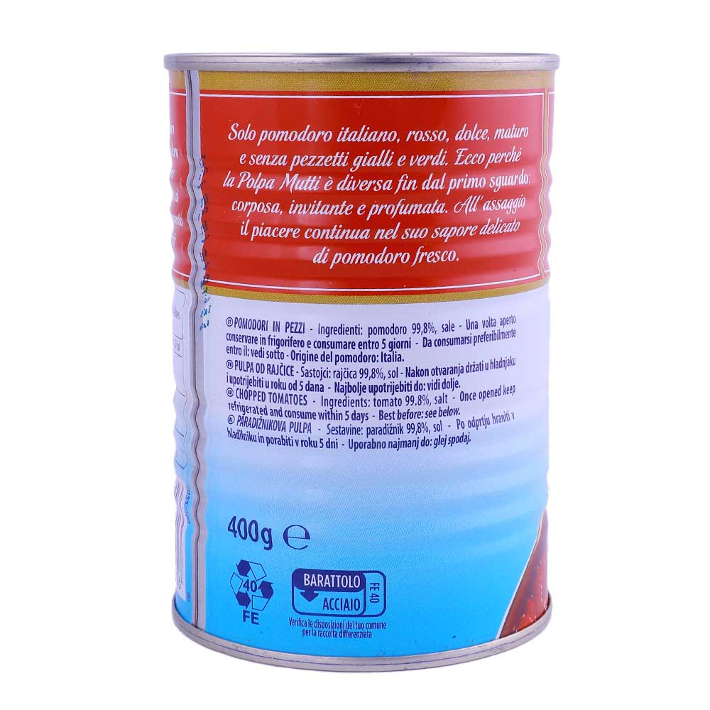 Mutti Polpa Chopped Tomatoes 400g right side image