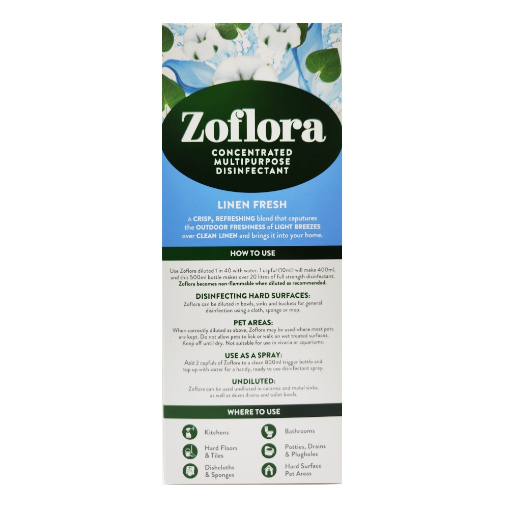 Zoflora Linen Zing Multipurpose Disinfectant 500ml back image