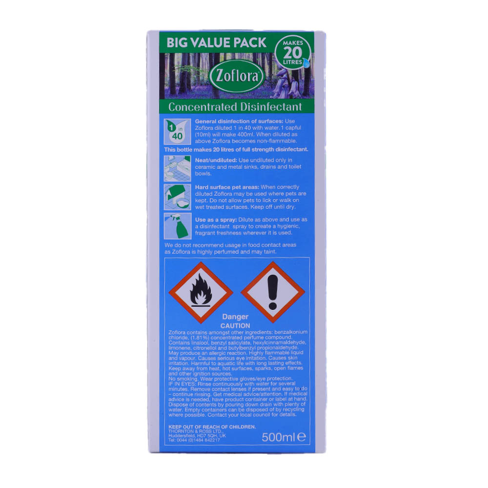 Zoflora Bluebell Woods Disinfectant 500ml back image